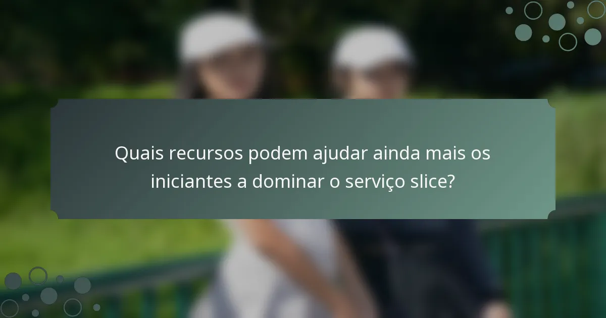 Quais recursos podem ajudar ainda mais os iniciantes a dominar o serviço slice?